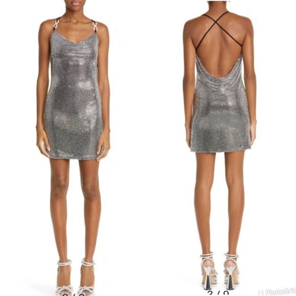 NWT Mach & Mach Crystal-Embellished Cowl Neck Mini Dress - Picture 1 of 13